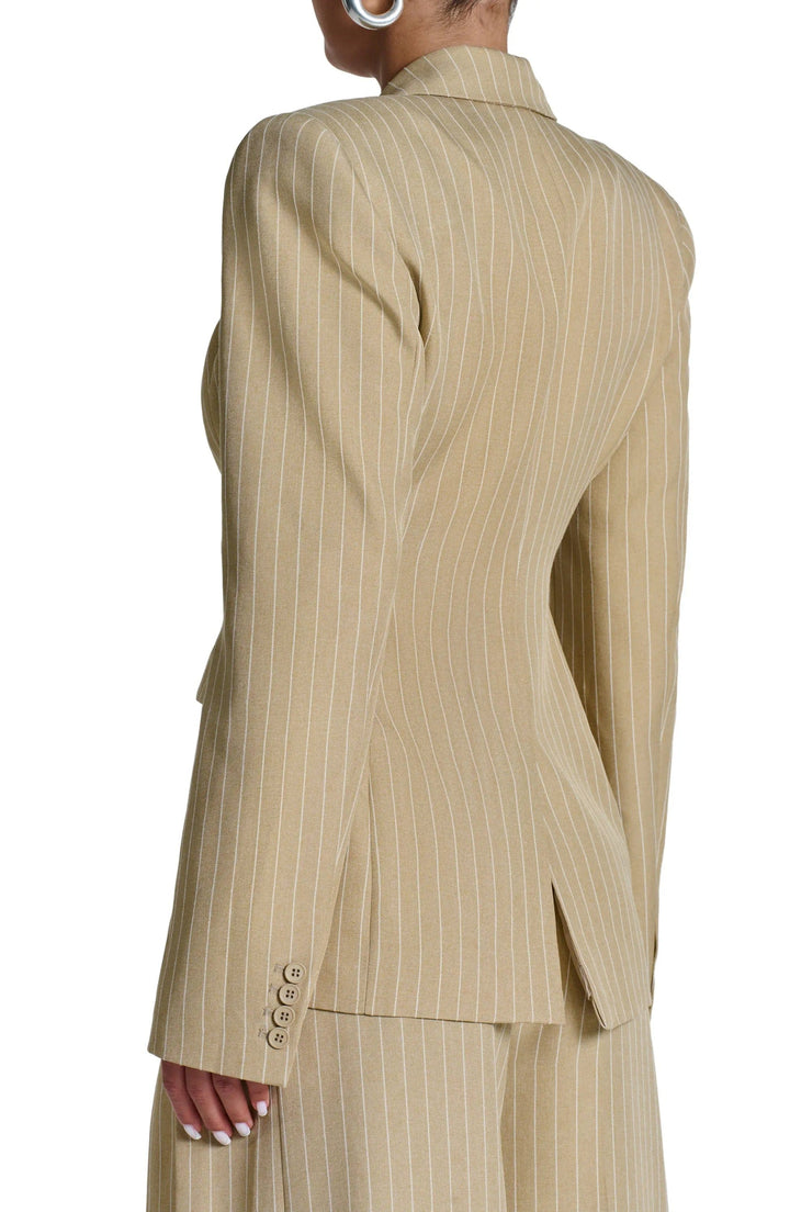solovedress Beige Striped Single Buttons Business Women Blazer