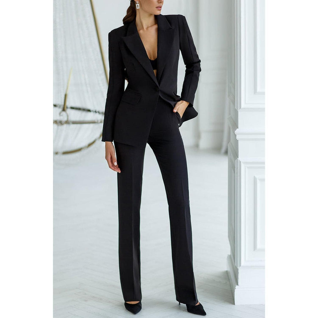 SoloveDress Women's 2 Piece Black Solid Suit Peak Lapel Single Butt... Black / US 0 SoloveDress Women's 2 Piece Black Solid Suit Peak Lapel Single Butt... Black / US 0