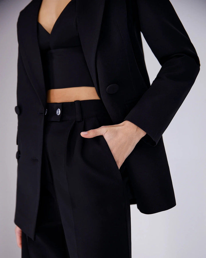 solovedress Black 2 Piece Double Breasted Slim Business Women Suit (Blazer+Pants)
