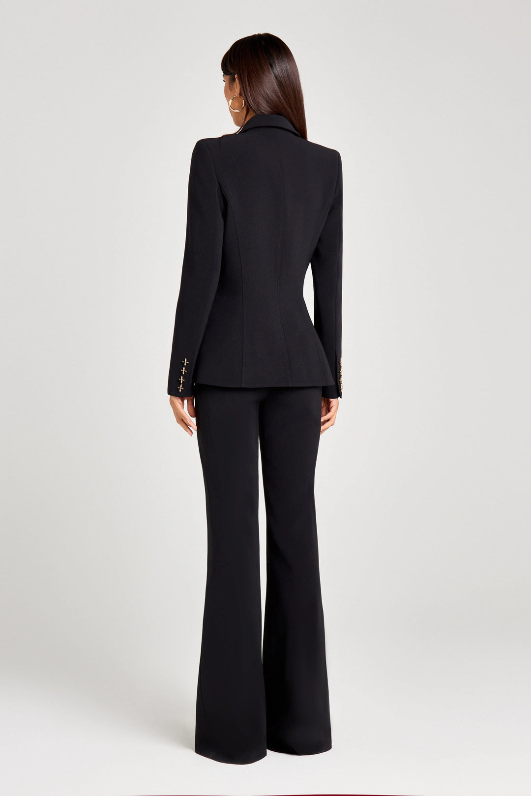 solovedress Black 2 Piece Gold Single Breasted  Casual Women's Suit (Blazer+Pants)