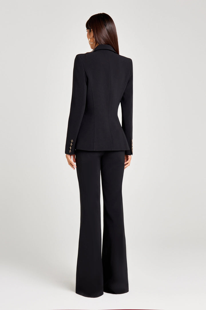 solovedress Black 2 Piece Gold Single Breasted  Casual Women's Suit (Blazer+Pants)