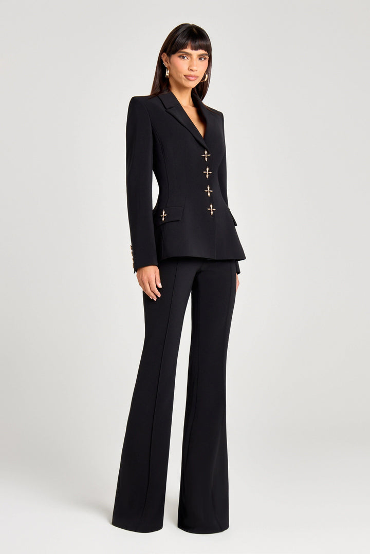 solovedress Black 2 Piece Gold Single Breasted  Casual Women's Suit (Blazer+Pants)