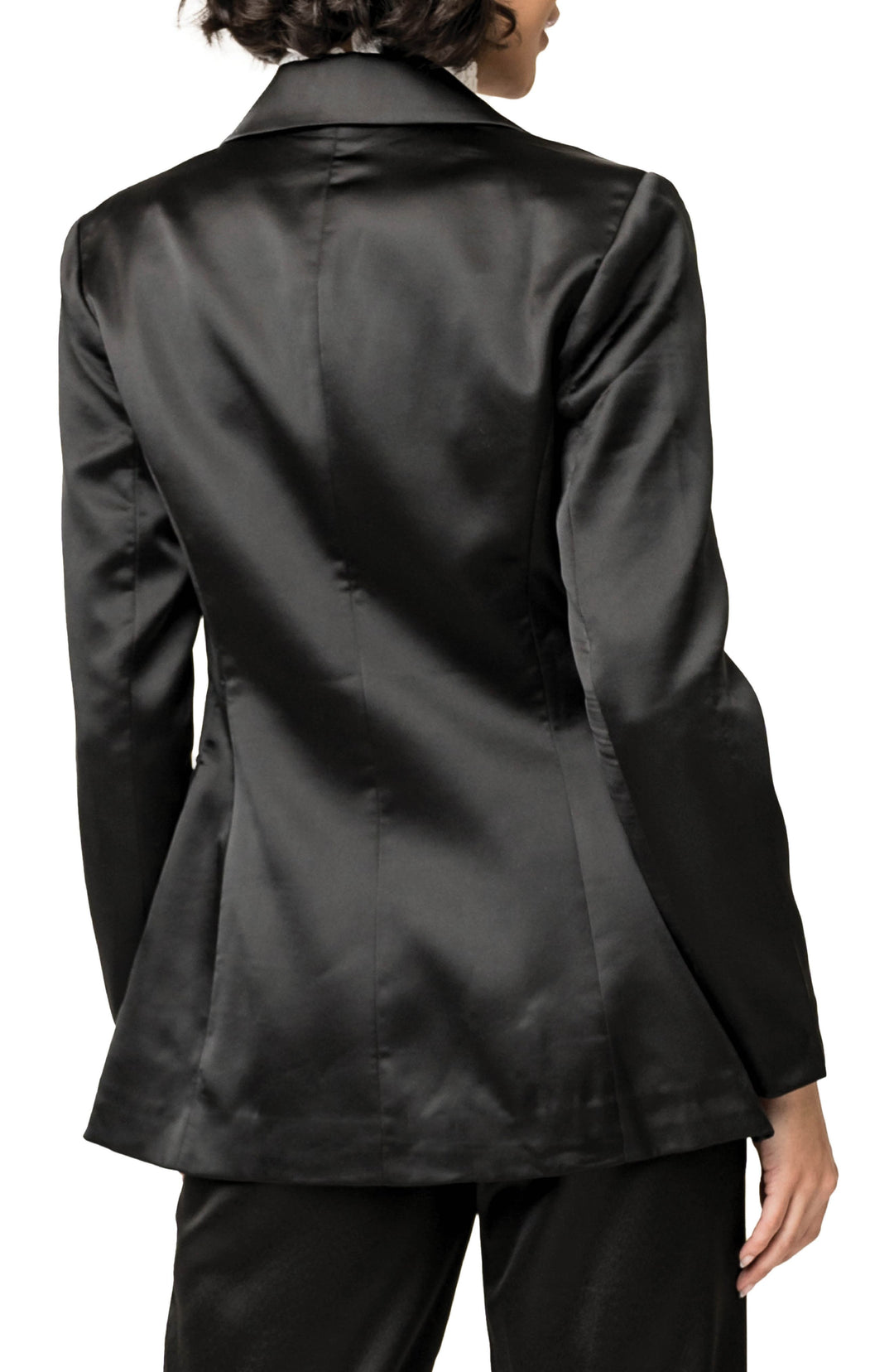 solovedress Black 2 Piece Notch Lapel Double Buttons Business Casual Satin Women's Suit