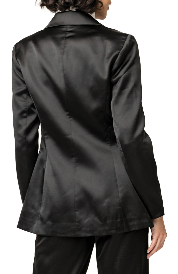 solovedress Black 2 Piece Notch Lapel Double Buttons Business Casual Satin Women's Suit