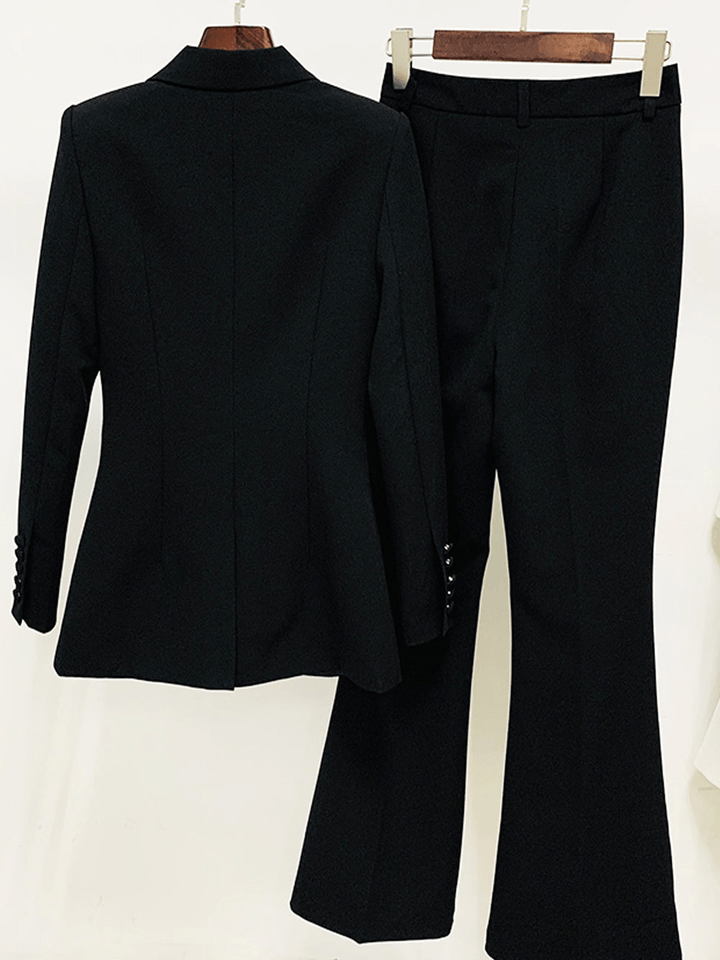 solovedress Black 2 Piece Peak Lapel Single Breasted Slim Fit Women's Suit