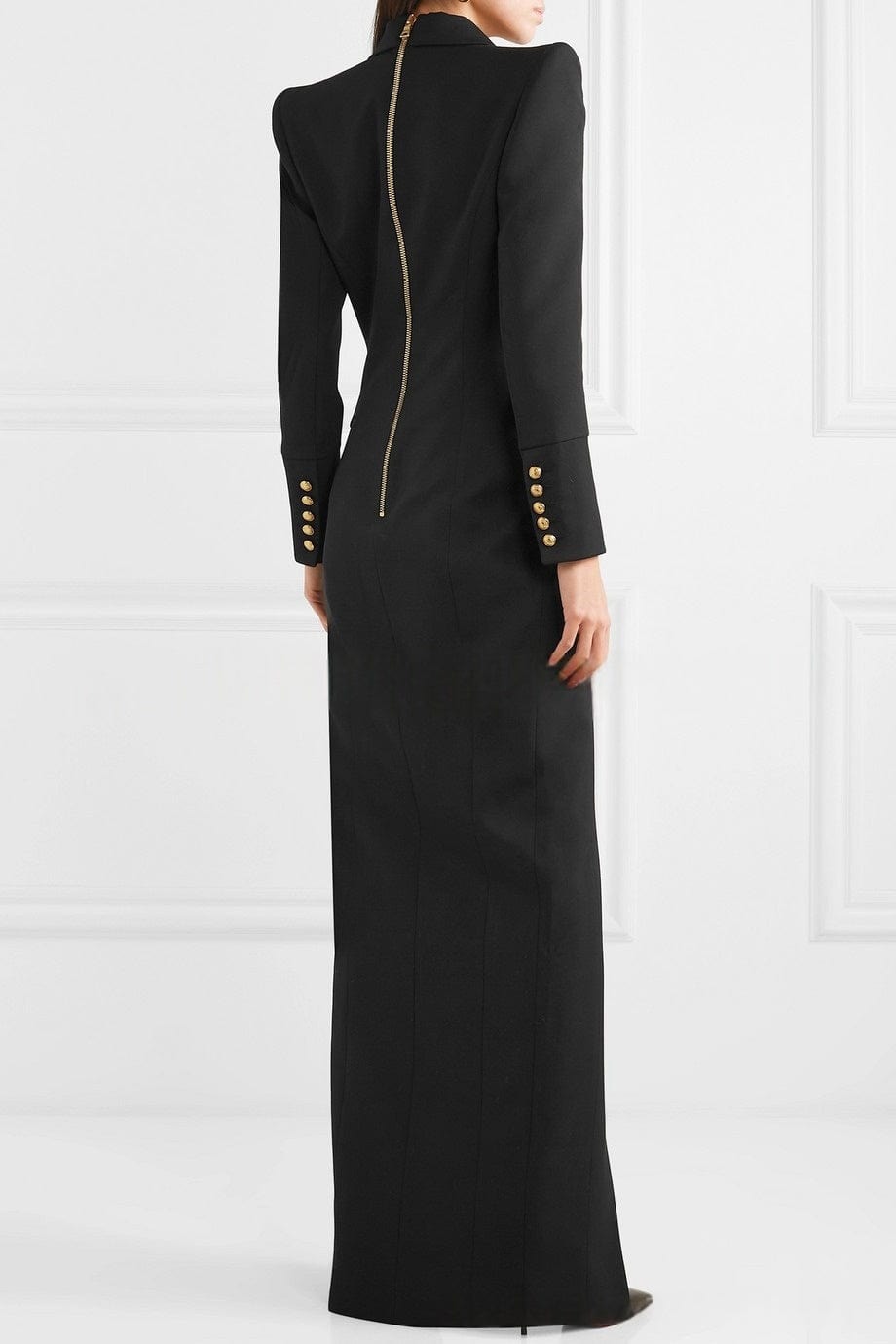 solovedress Black Double-Breasted Long Blazer Dress for Women – Elegant Evening Party Outfit