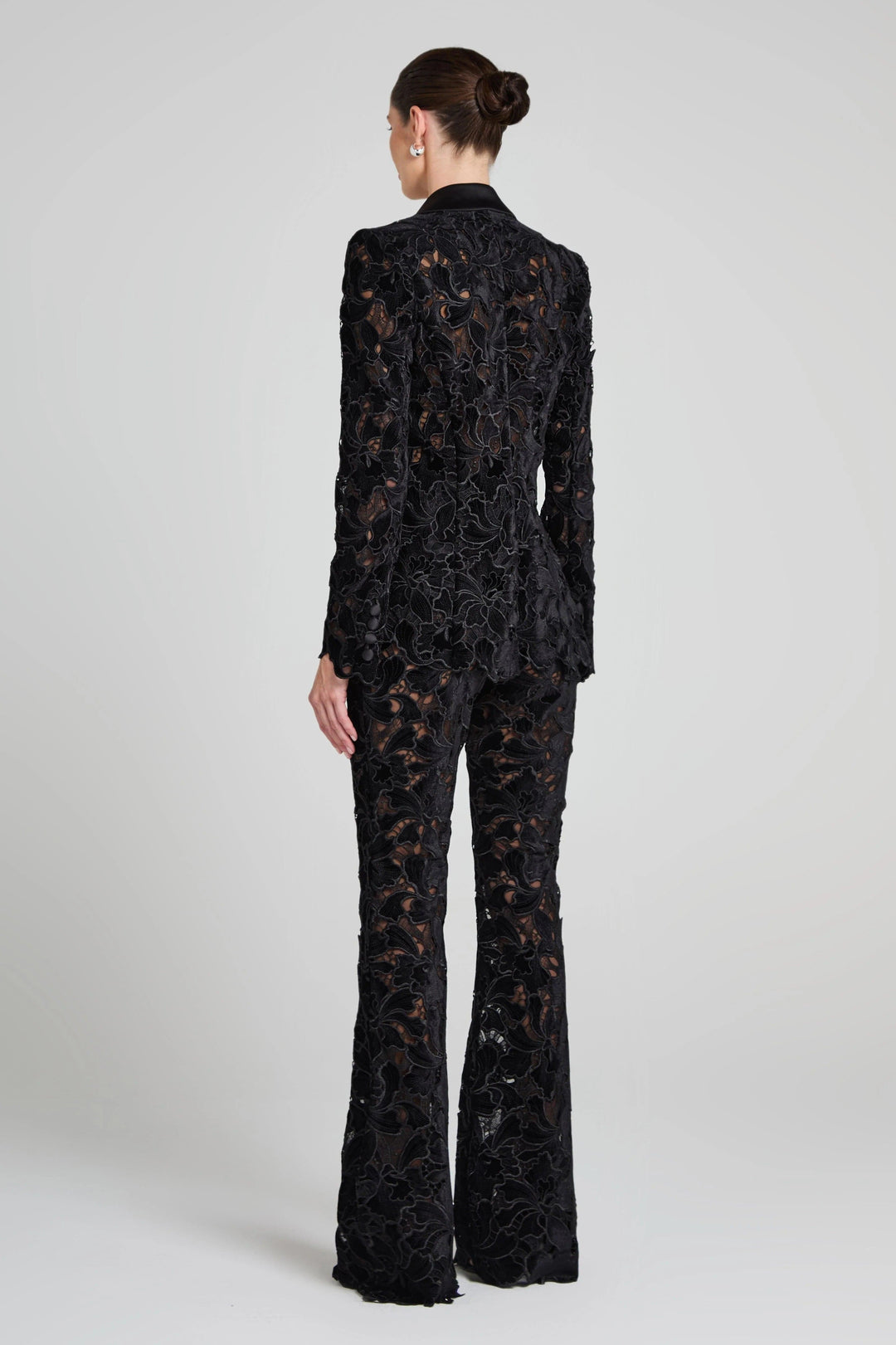solovedress Black Lace Two-Piece Women’s Suit with Notch Lapel Blazer