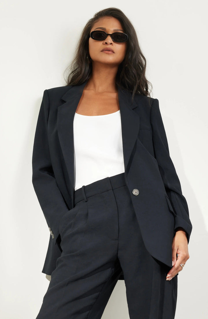 solovedress Black Notch Lapel Single Button Casual Women Blazer