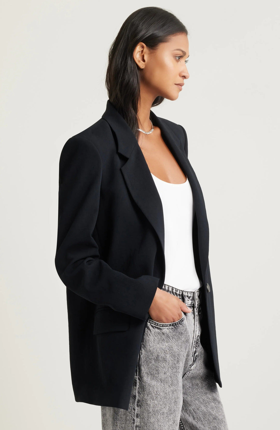 solovedress Black Notch Lapel Single Button Casual Women Blazer