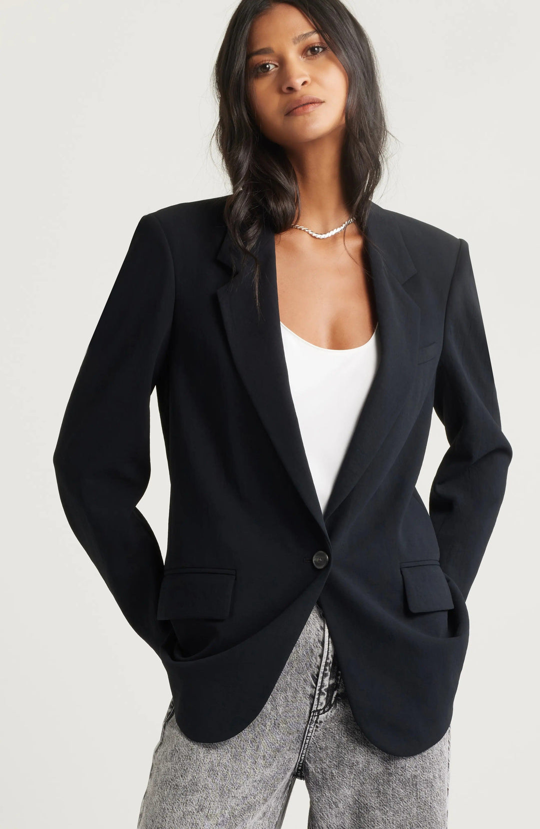 solovedress Black Notch Lapel Single Button Casual Women Blazer