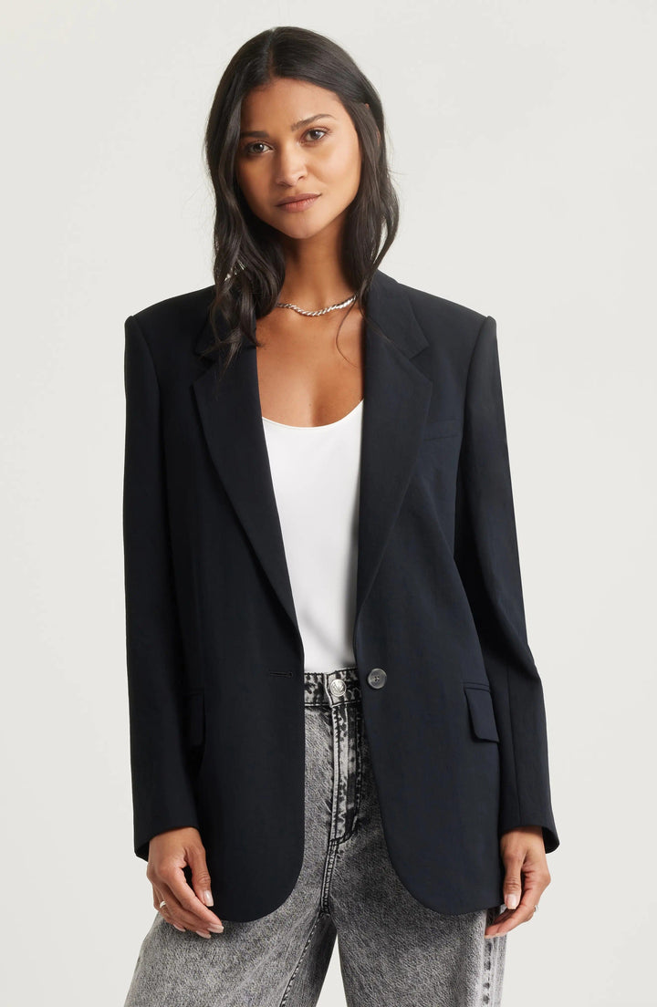 solovedress Black Notch Lapel Single Button Casual Women Blazer