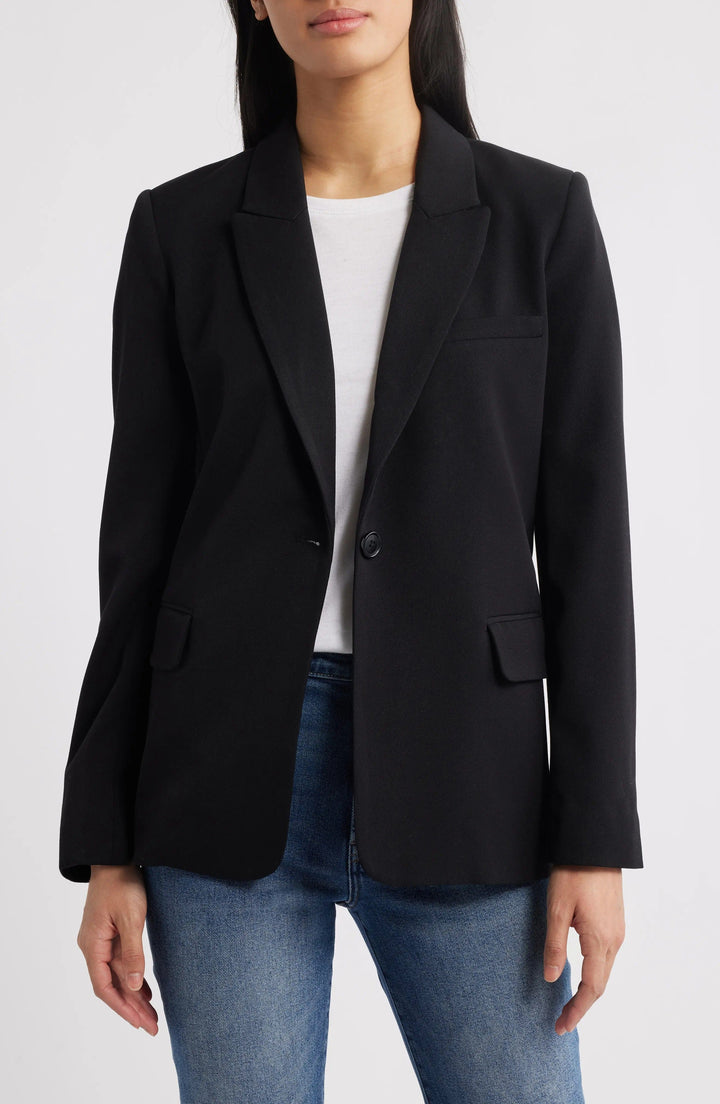 solovedress Black Single Button Casual Women Blazer