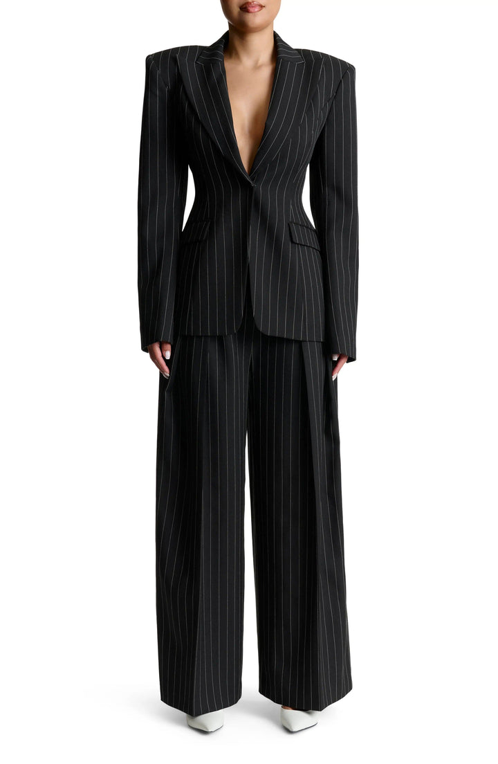 solovedress Black Striped Single Buttons Business Women Blazer