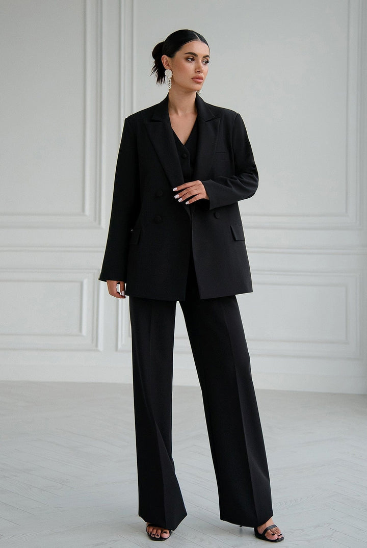 solovedress Black Women Three Piece Suit Blazer Vest and Pants Set