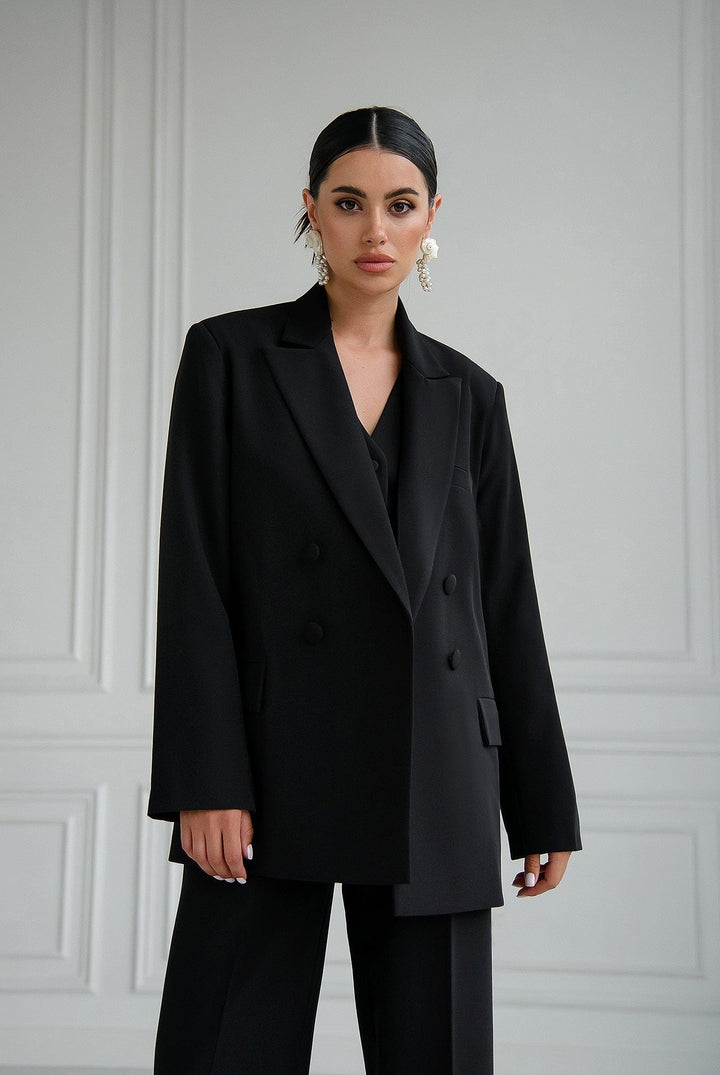solovedress Black Women Three Piece Suit Blazer Vest and Pants Set