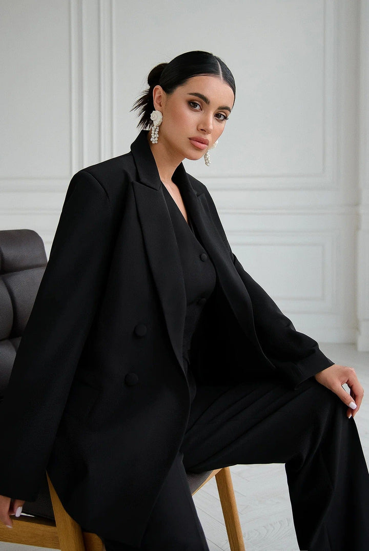 solovedress Black Women Three Piece Suit Blazer Vest and Pants Set