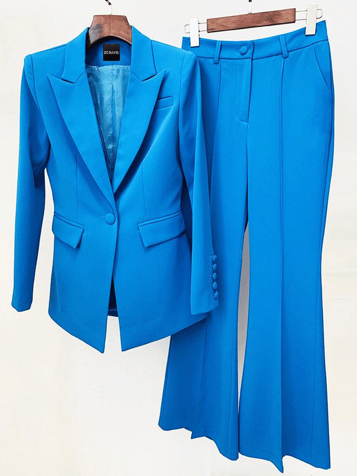 solovedress Blue 2 Piece Peak Lapel Single Breasted Slim Fit Women's Suit