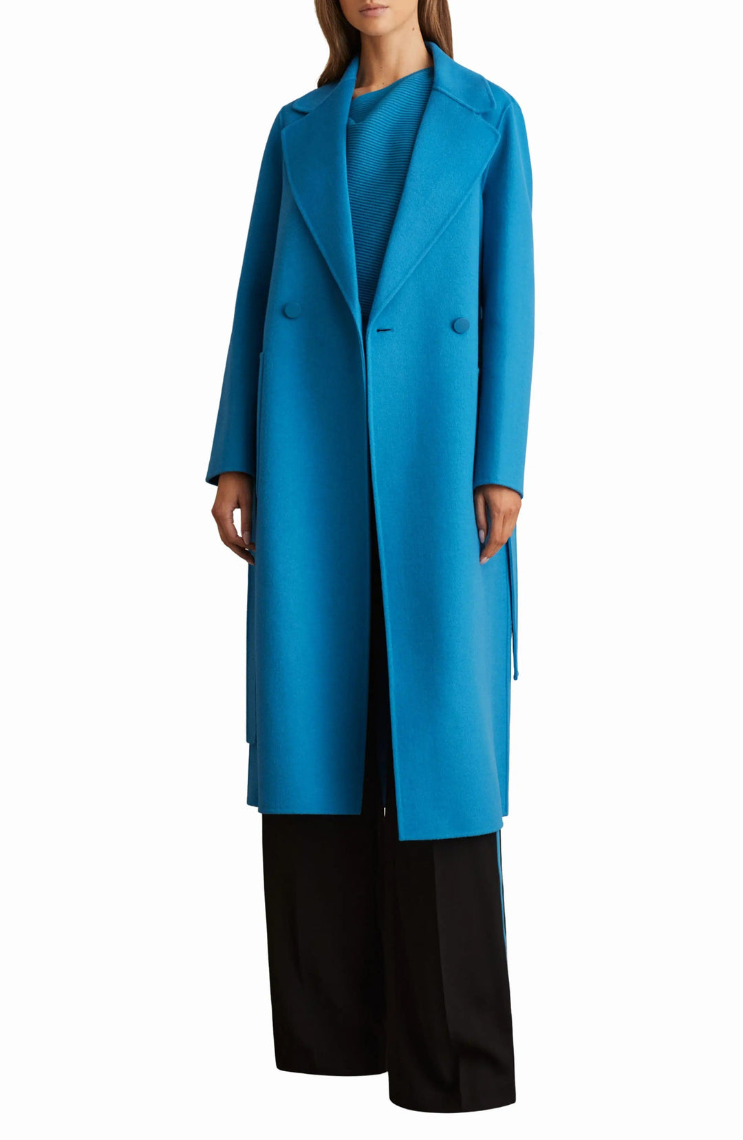 solovedress Blue Tweed Single Button Women Long Coat