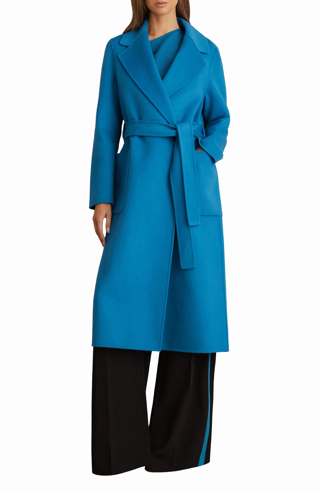 solovedress Blue Tweed Single Button Women Long Coat