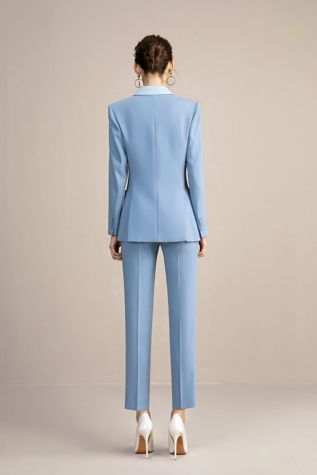 solovedress Blue Women's Suit 2 Piece Double Breasted Blazer and Pants