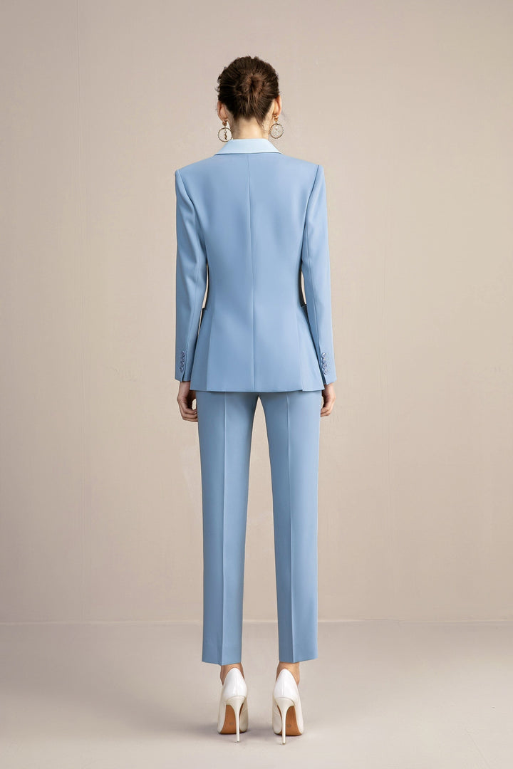 solovedress Blue Women's Suit 2 Piece Double Breasted Blazer and Pants