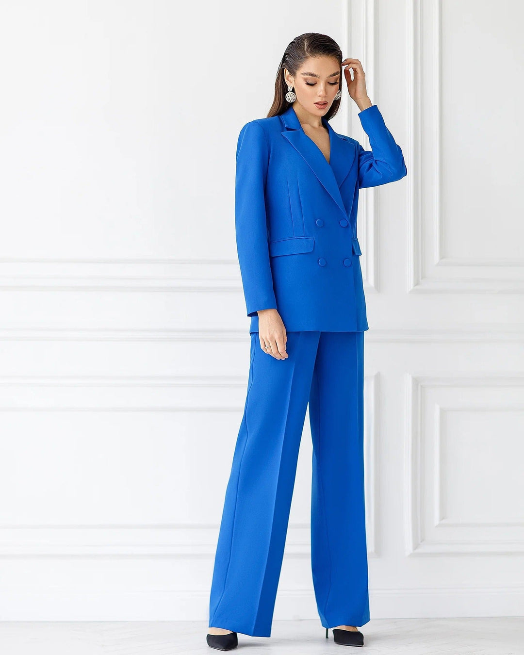 solovedress Blue Women Three Piece Suit Blazer Vest and Pants Set