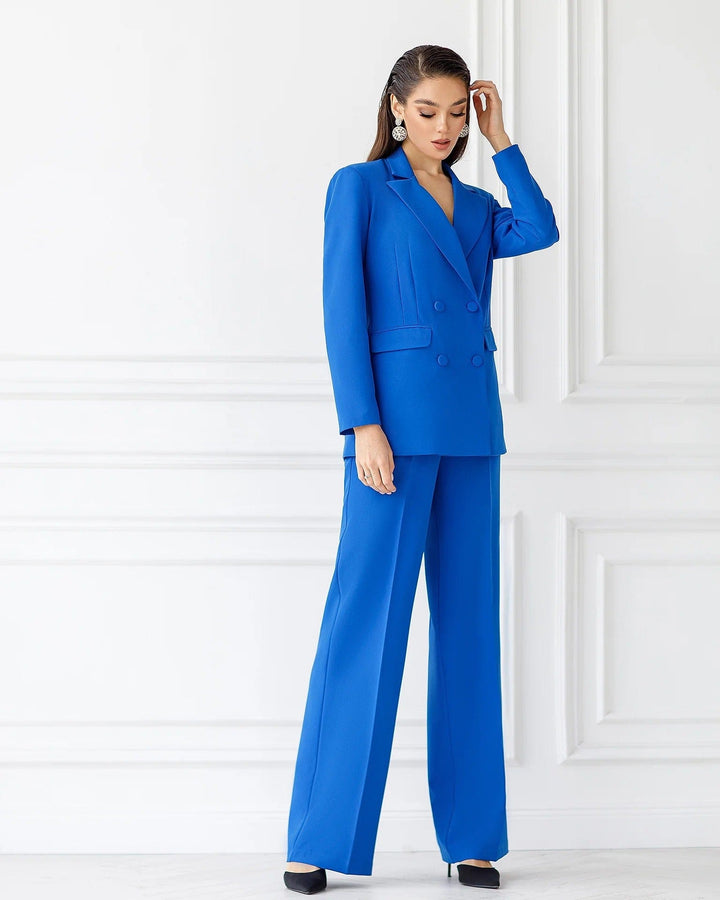 solovedress Blue Women Three Piece Suit Blazer Vest and Pants Set