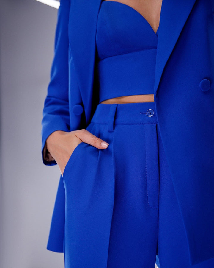 solovedress Blue Women Three Piece Suit Blazer Vest and Pants Set