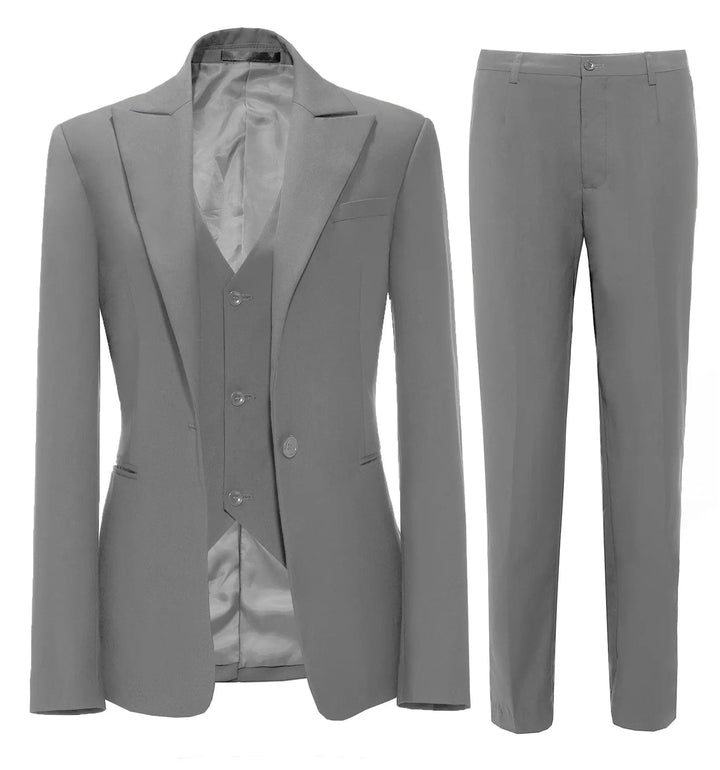 solovedress Business 3 Pieces Flat Peak Lapel Women Suit