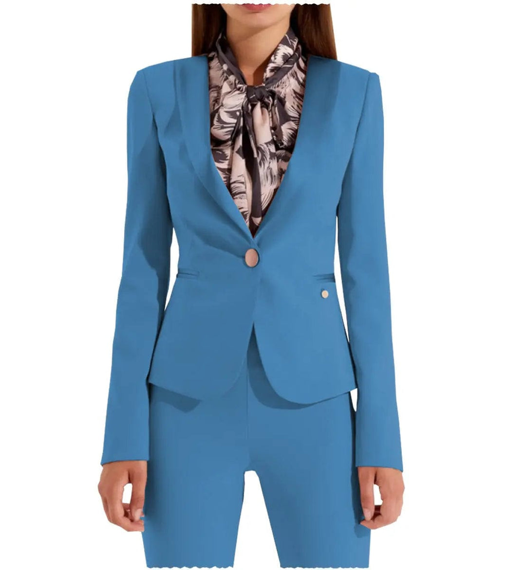 solovedress Business Flat Shawl Lapel 2 Pieces Women Suit