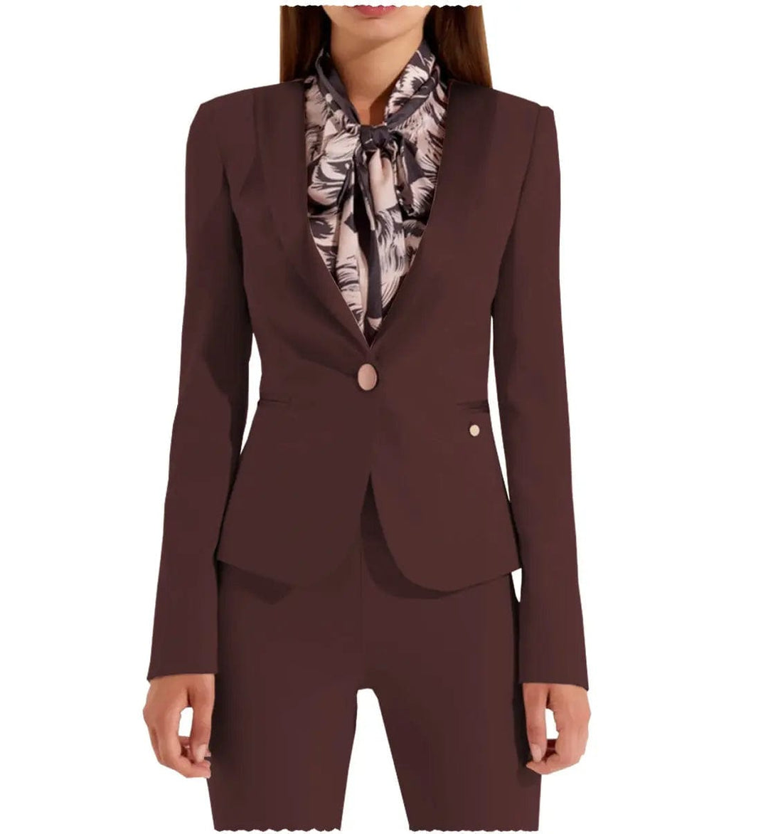 solovedress Business Flat Shawl Lapel 2 Pieces Women Suit