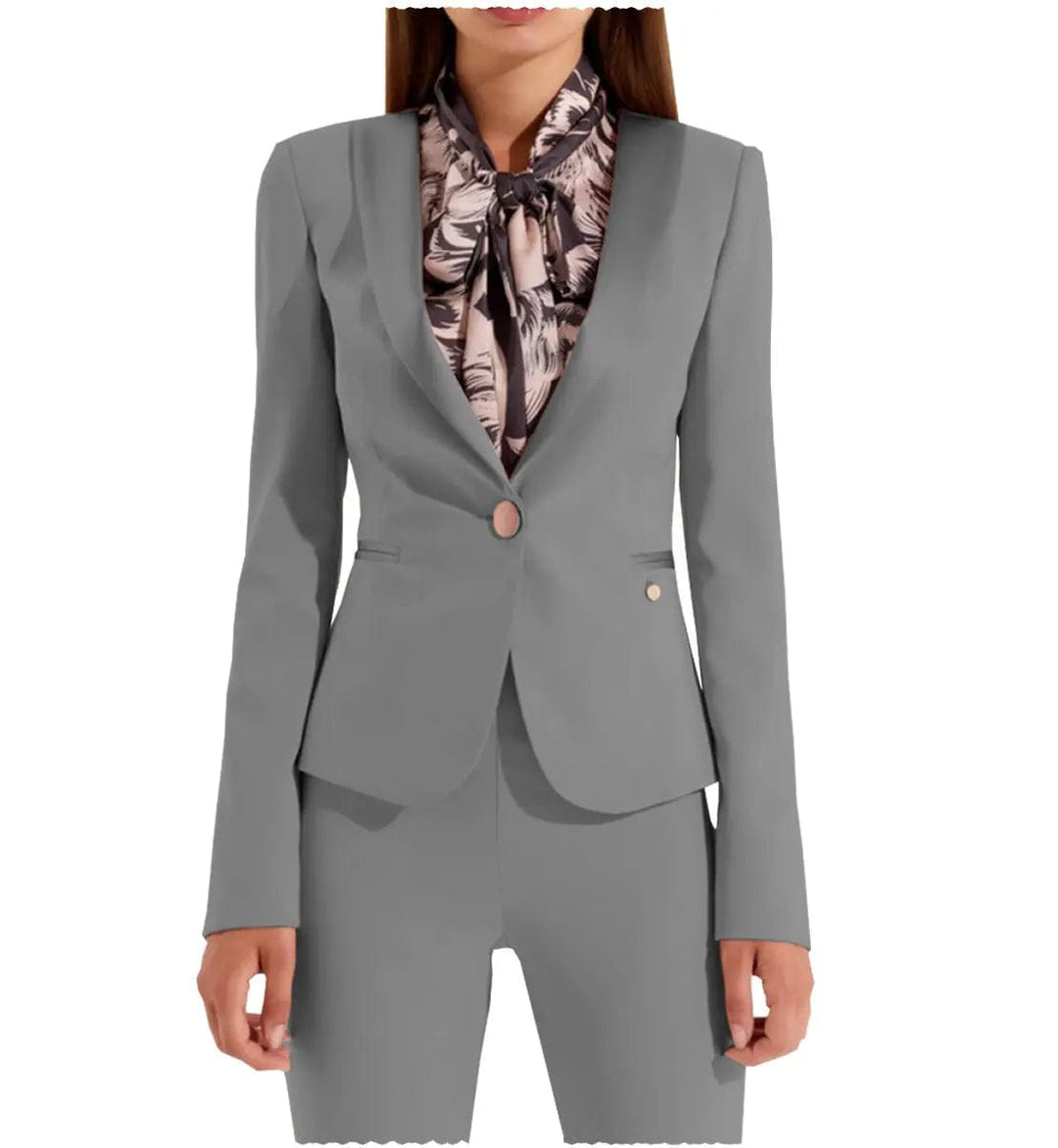 solovedress Business Flat Shawl Lapel 2 Pieces Women Suit