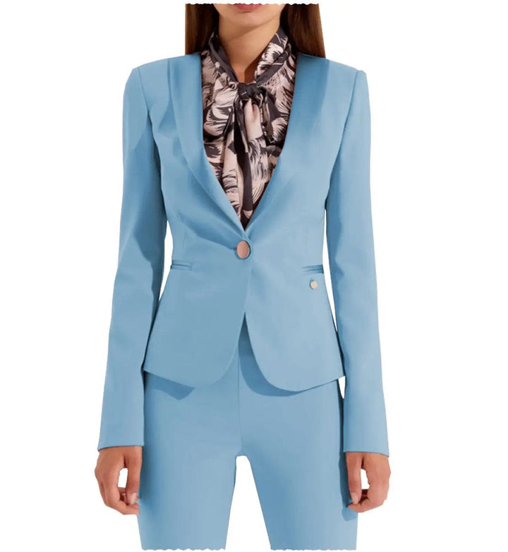 solovedress Business Flat Shawl Lapel 2 Pieces Women Suit