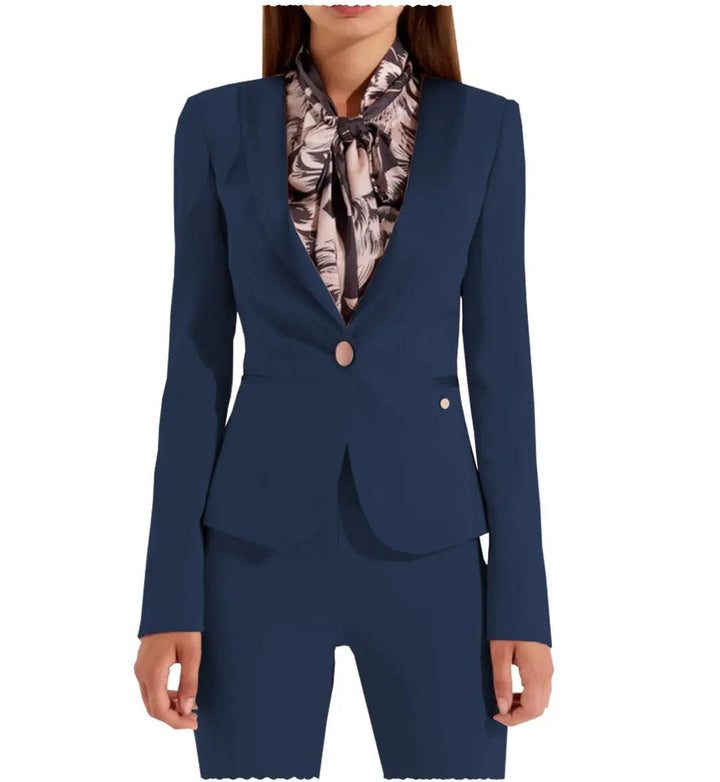 solovedress Business Flat Shawl Lapel 2 Pieces Women Suit