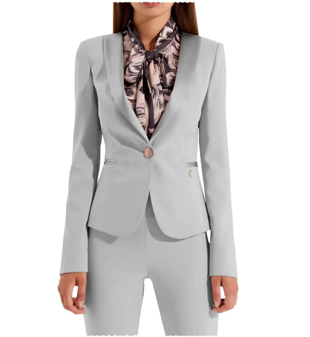 solovedress Business Flat Shawl Lapel 2 Pieces Women Suit