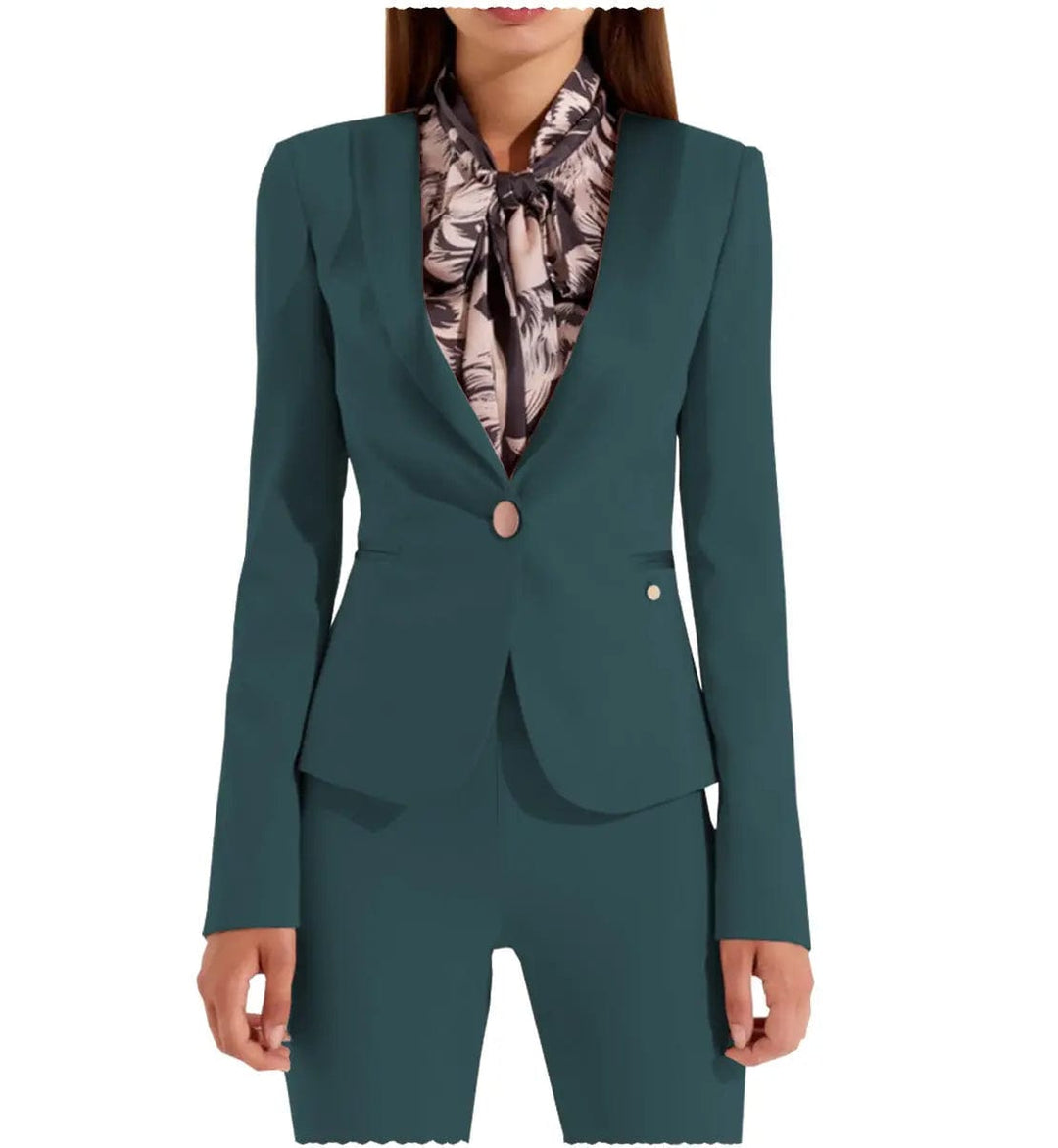 solovedress Business Flat Shawl Lapel 2 Pieces Women Suit