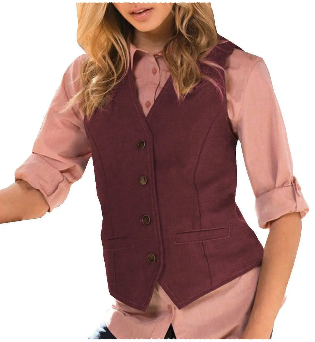 solovedress Casual Flat Suit Vest Slim Fit V Neck Women Waistcoat