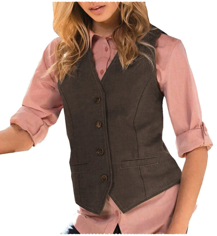 solovedress Casual Flat Suit Vest Slim Fit V Neck Women Waistcoat