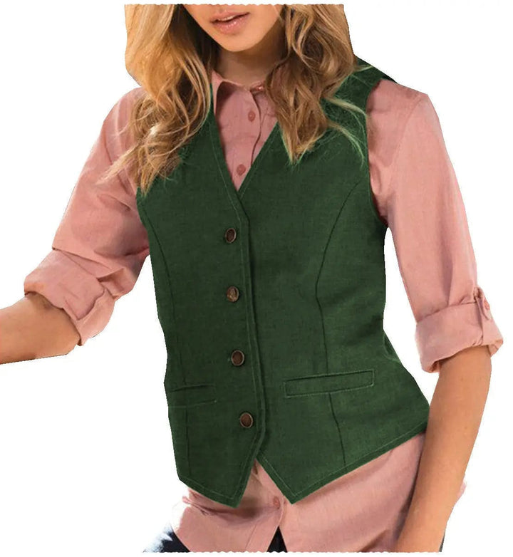 solovedress Casual Flat Suit Vest Slim Fit V Neck Women Waistcoat