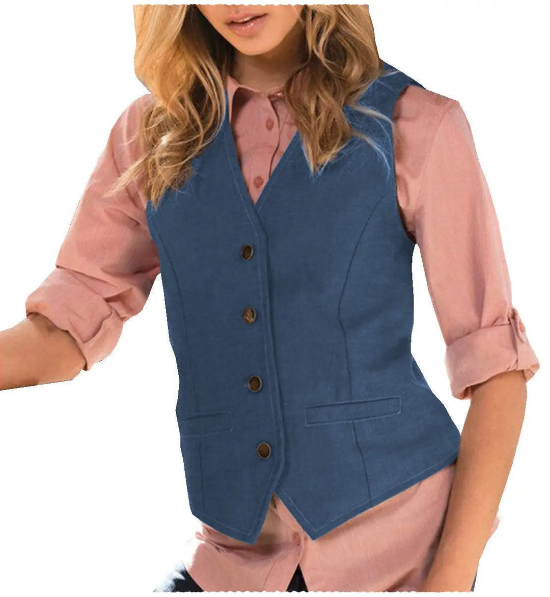 solovedress Casual Flat Suit Vest Slim Fit V Neck Women Waistcoat