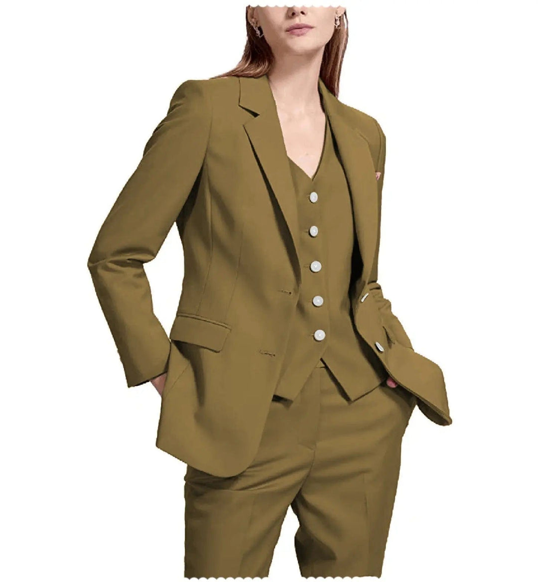 solovedress Casual Women Flat Notch Lapel 3 Pieces Suit (Blazer+vest+Pants)