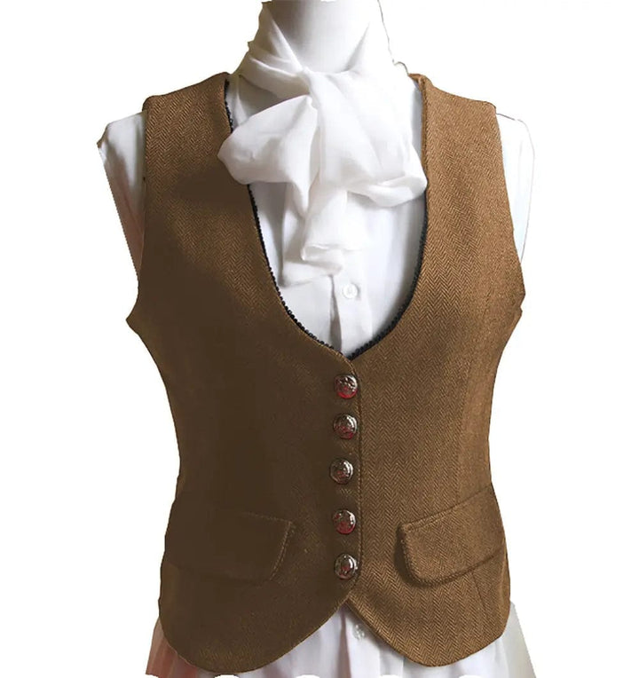 solovedress Classic U Neck Herringbone Women Waistcoat