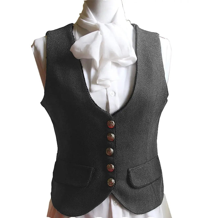 solovedress Classic U Neck Herringbone Women Waistcoat