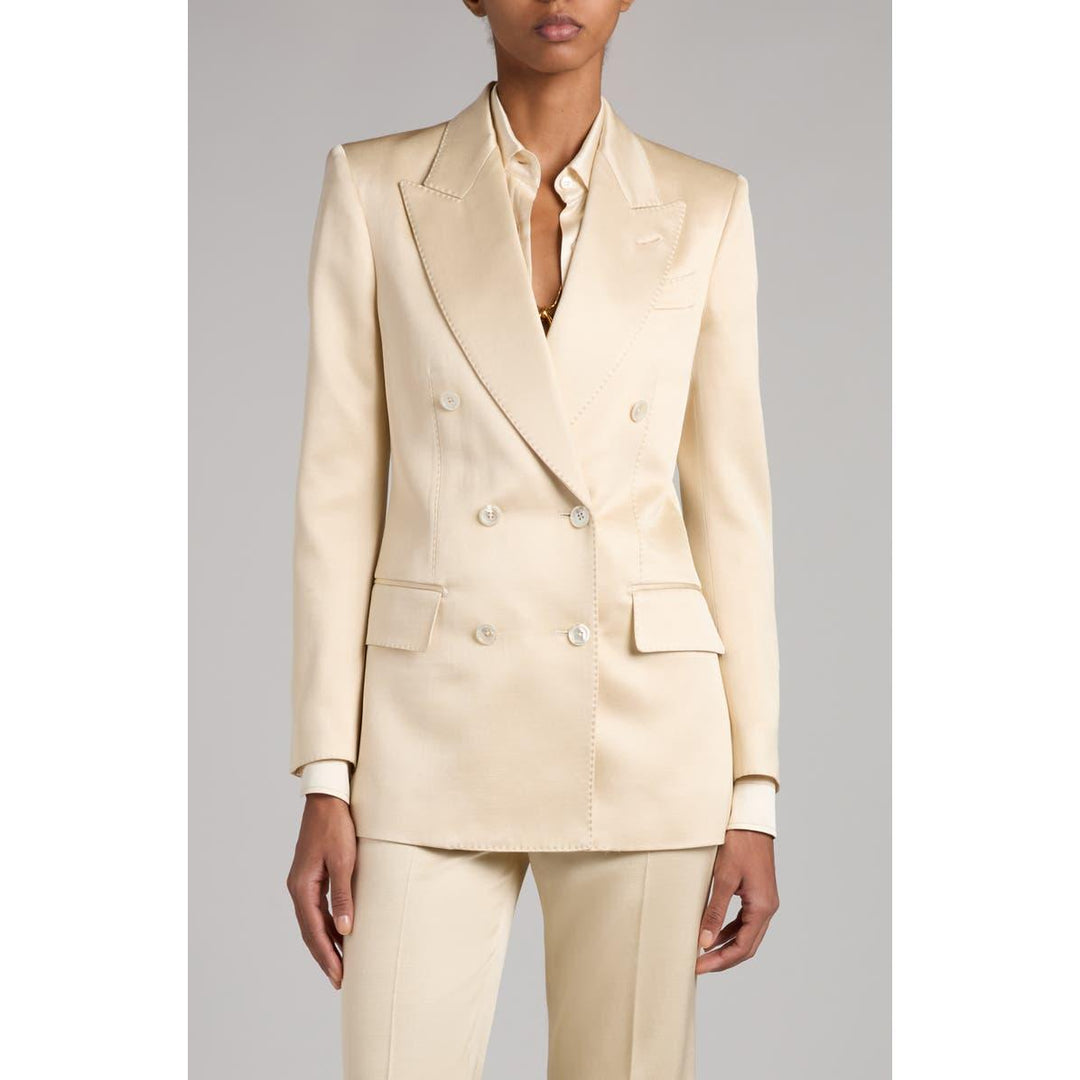 champagne dress suit Azazie Women's Champagne Refined Weave Slight Stretch 2-piece Suit