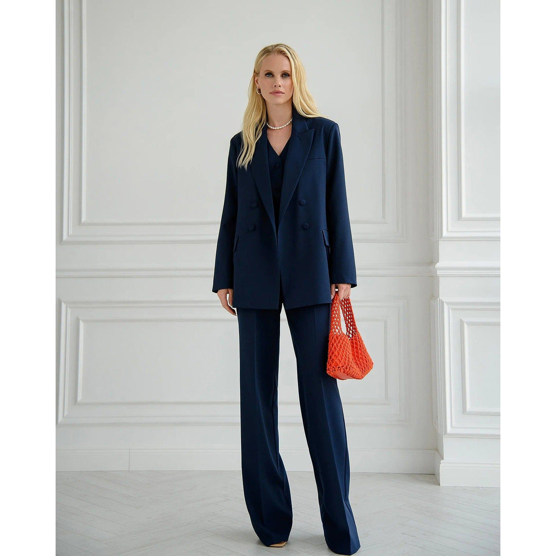 SoloveDress Women's Navy 3 Piece Peak Lapel Solid Suit Set (Blazer+Vest+Pants) Navy / US 6 SoloveDress Women's Navy 3 Piece Peak Lapel Solid Suit Set (Blazer+Vest+Pants) Navy / US 6