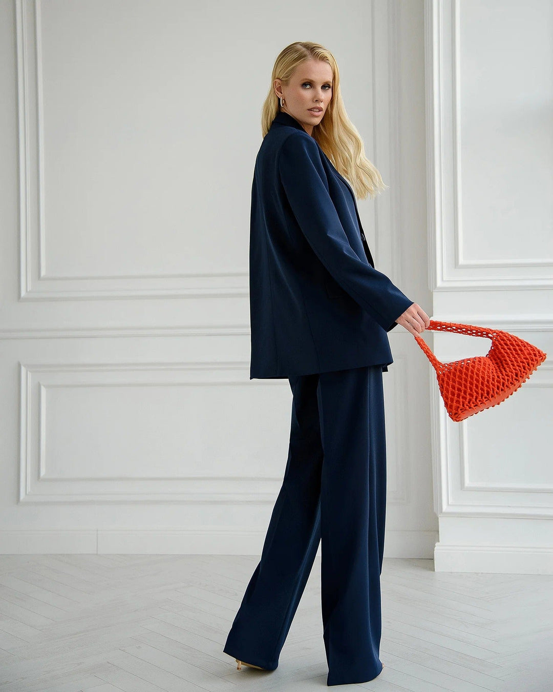 solovedress Elegant Navy Blue Three Piece Suit for Women Including Blazer Vest and Pants