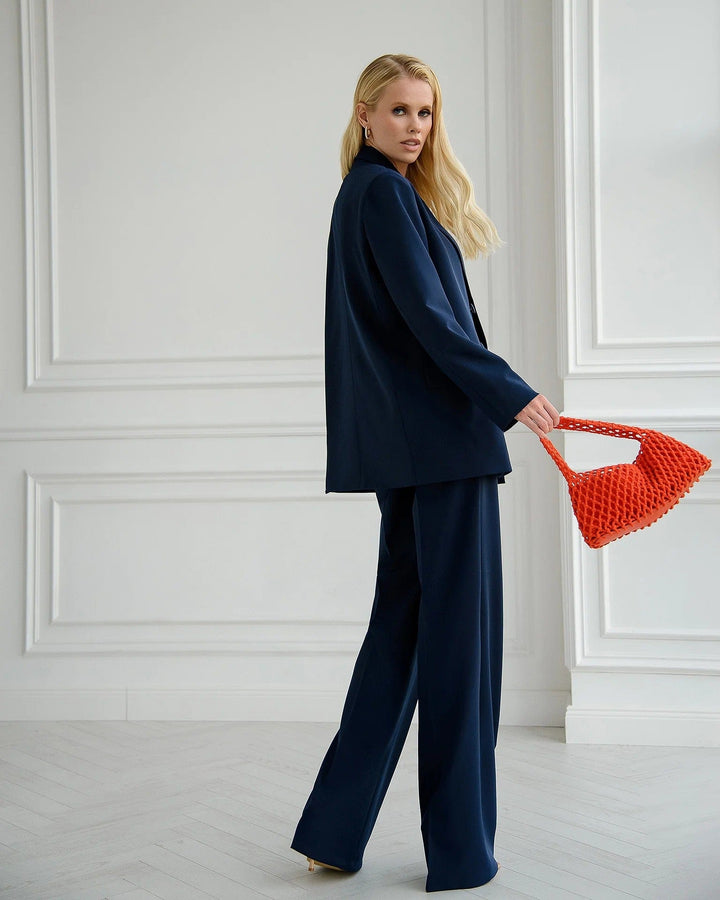solovedress Elegant Navy Blue Three Piece Suit for Women Including Blazer Vest and Pants