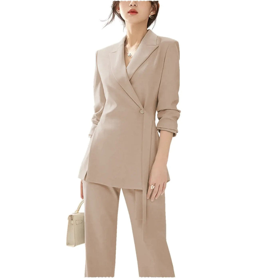 solovedress Fashion Casual Peak Lapel Blazer Slim Fit 2 Pieces Women Suit