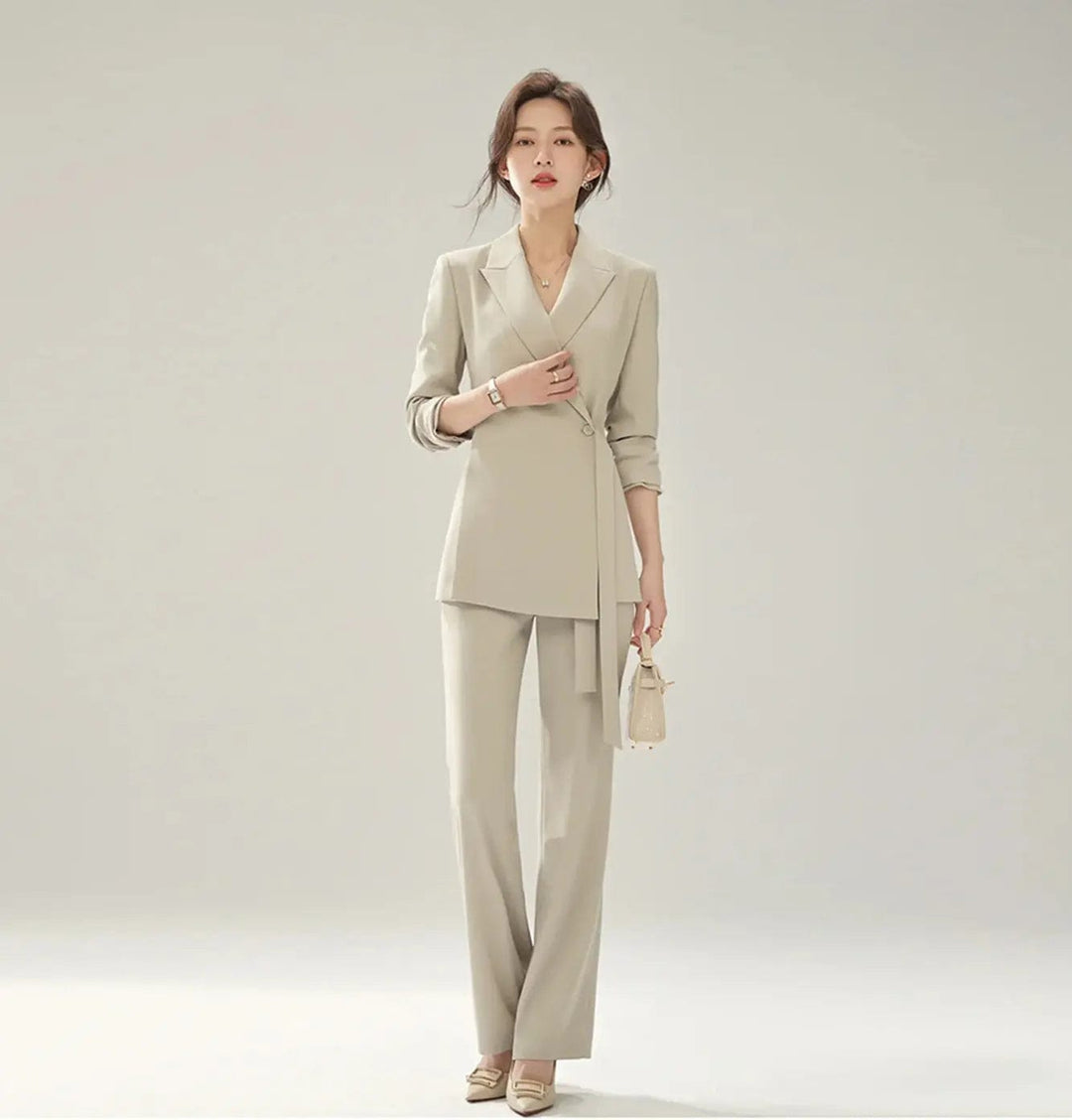 solovedress Fashion Casual Peak Lapel Blazer Slim Fit 2 Pieces Women Suit