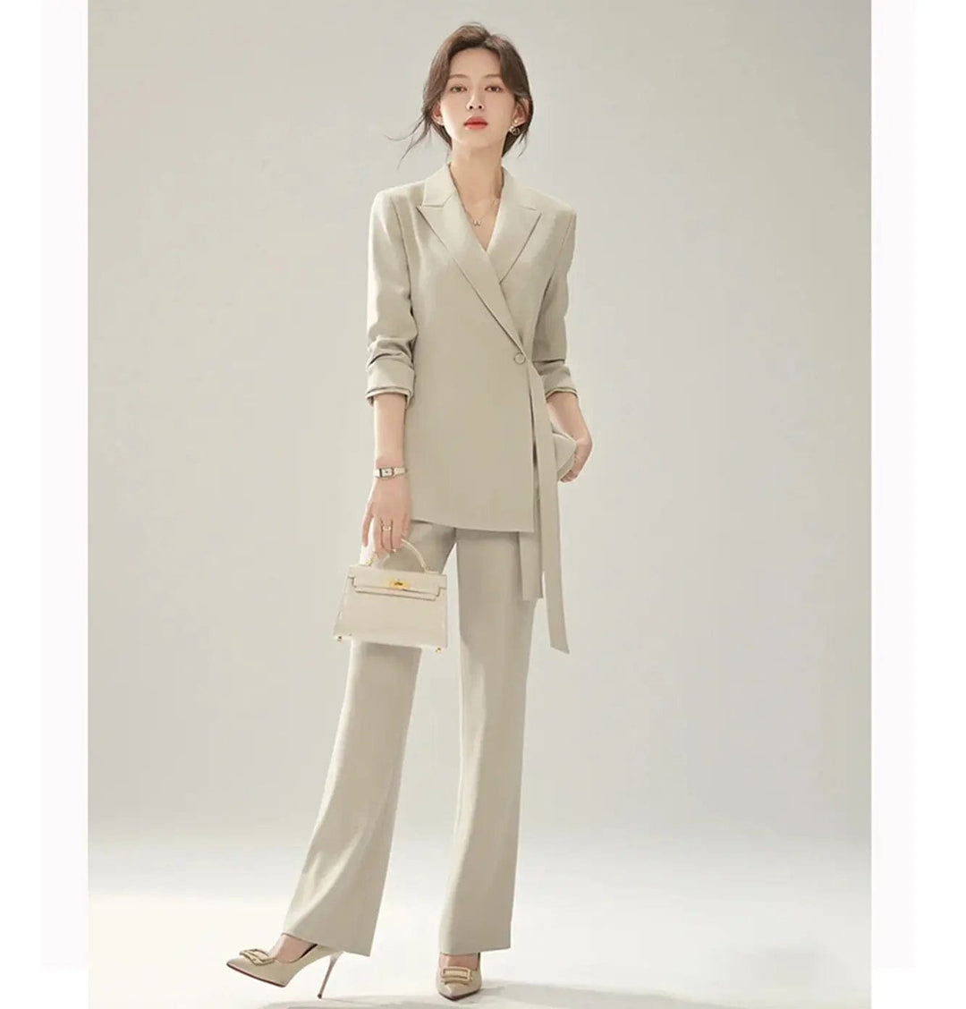 solovedress Fashion Casual Peak Lapel Blazer Slim Fit 2 Pieces Women Suit